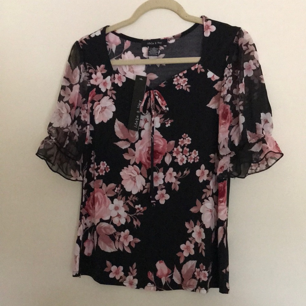 Black and pink floral design blouse.